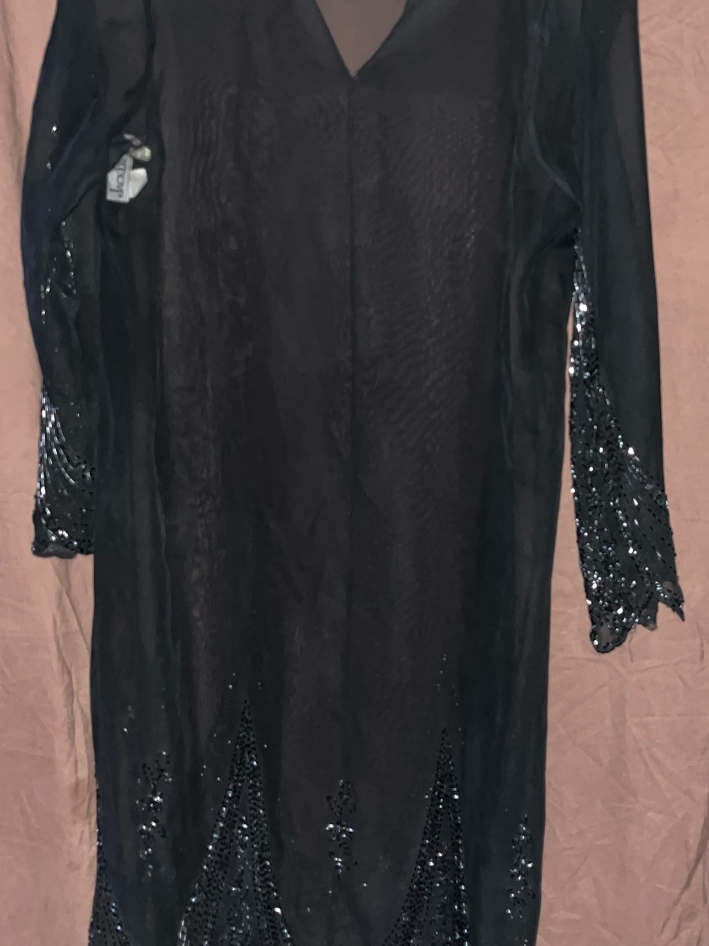 Vintage Jack by BB Dakota Black Sheer Overlay Dress with Beaded Sleeves
